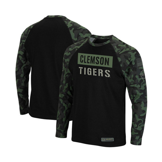 Men's Black and Camo Clemson Tigers OHT Military-Inspired Appreciation Big and Tall Raglan Long Sleeve T-shirt