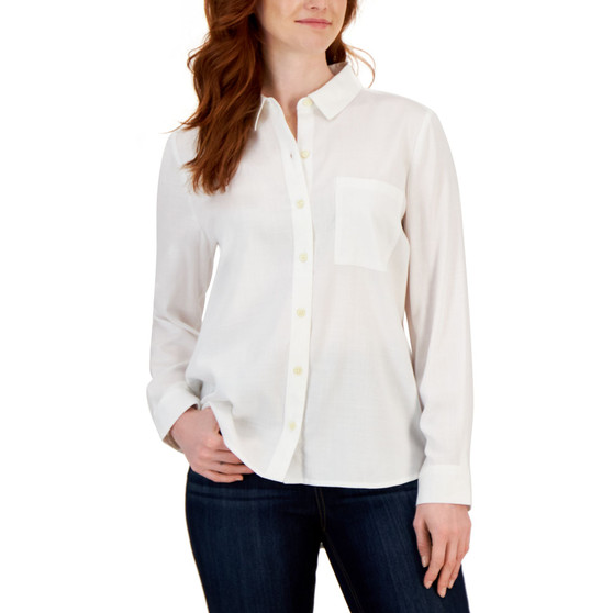 Petite Solid Button-Down Perfect Shirt, Created for Macy's