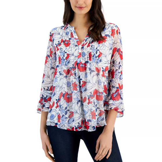 Petite Floral Pintucked Top, Created for Macy's
