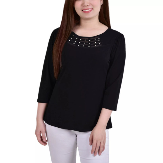 Women's Crepe Knit Top with Strip Details