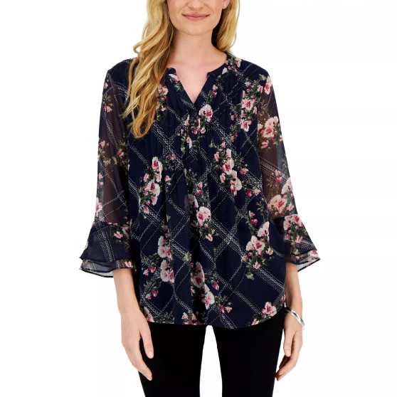 Petite Ruffle Sleeve Etching Garden Pintuck Top, Created for Macy's