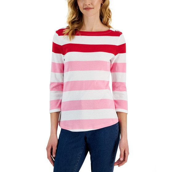 Women's Striped Boat-Neck 3/4-Sleeve Top, Created for Macy's