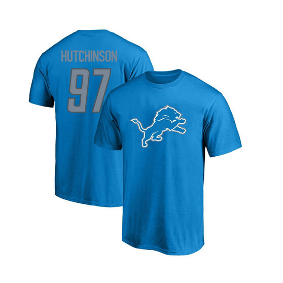 Men's Branded Aidan Hutchinson Blue Detroit Lions Big and Tall Player Name & Number T-shirt
