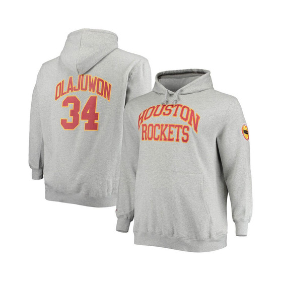 Men's Hakeem Olajuwon Heather Gray Houston Rockets Big and Tall Name and Number Pullover Hoodie