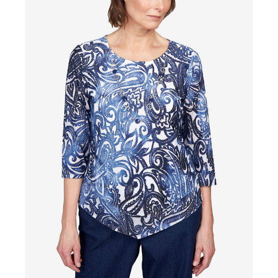 Women's Moody Blues Tie Die Paisley Jacquard Pointed Hem Top