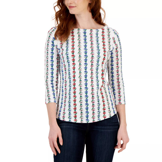 Petite Climbing Blooms Boat-Neck Button-Trim Top, Created for Macy's