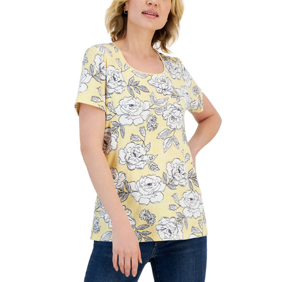 Women's Papercut Floral Scoop-Neck Short-Sleeve Top, Created for Macy's