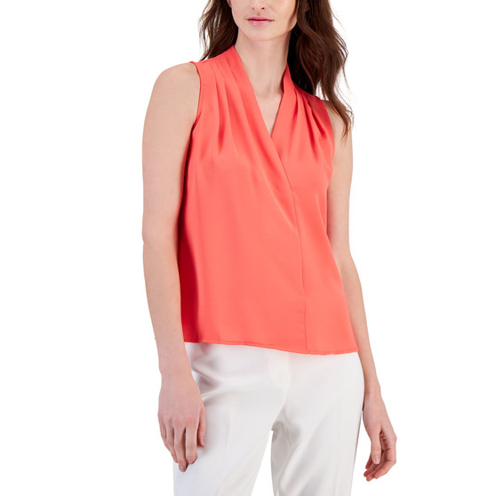 Women's V-Neck Sleeveless Pleat-Shoulder Top