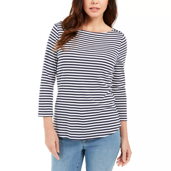 Petite Cotton Striped Top, Created for Macy's