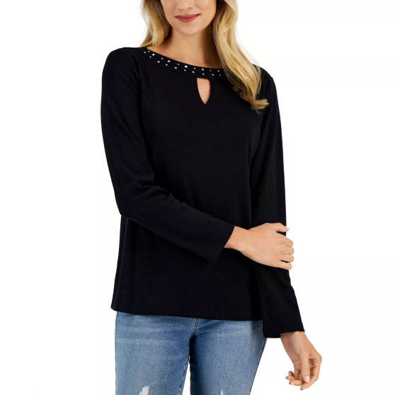 Cotton Hotfix-Embellished Keyhole Top, Created for Macy's