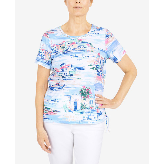 Women's Classics Greek Isle Embellished Neck Short Sleeve Top