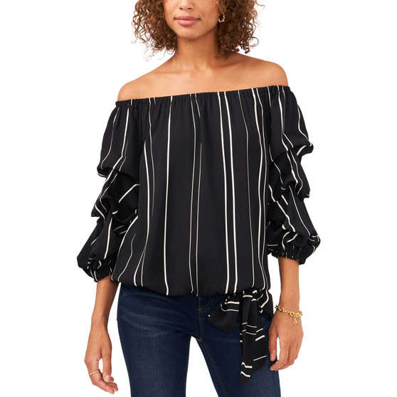 Women's Striped Balloon-Sleeve Off-The-Shoulder Top