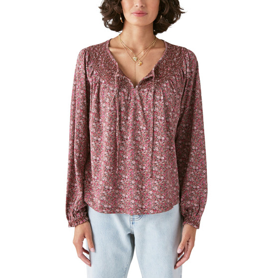 Women's Printed Notch-Neck Peasant Top