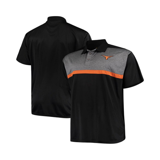 Men's Heathered Black, Heathered Charcoal Texas Longhorns Big and Tall Yoke Polo Shirt