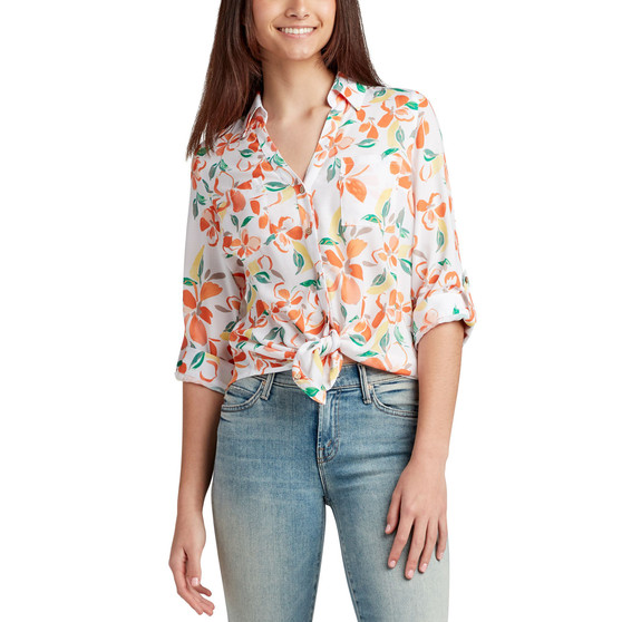 Juniors' Floral-Print Portofino Button-Up Shirt