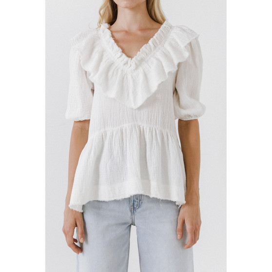 Women's Ruffle Neckline Blouse