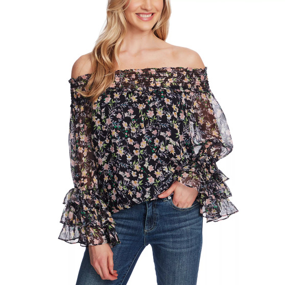 Women's Long Sleeve Smocked Off-The-Shoulder Top