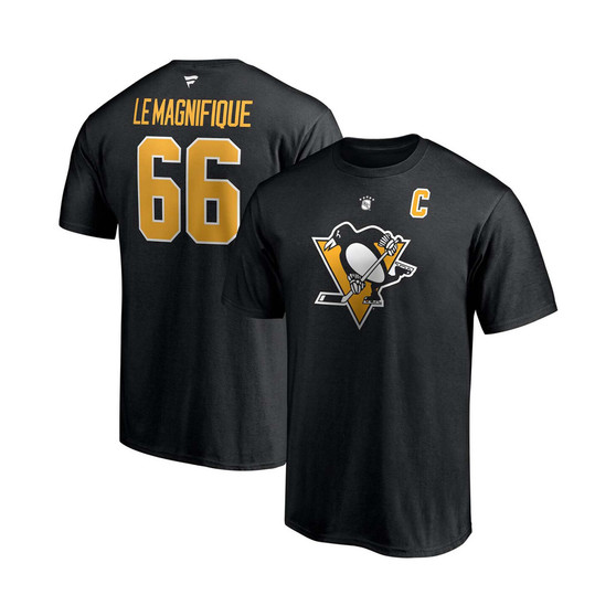 Men's Mario Lemieux Black Pittsburgh Penguins Authentic Stack Retired Player Nickname and Number T-shirt