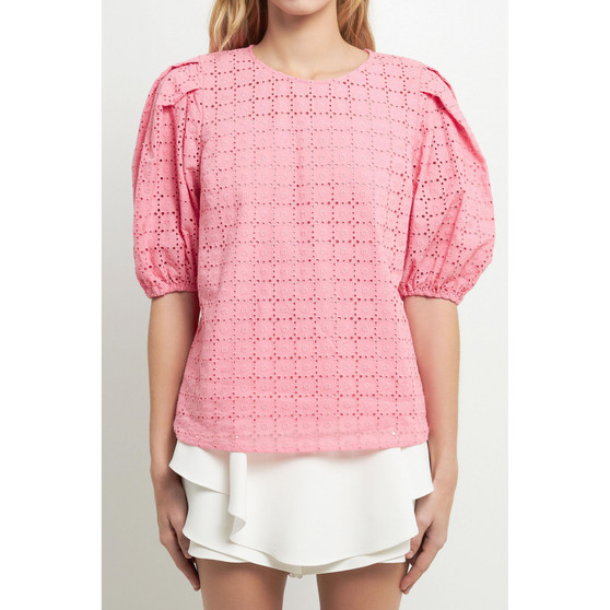 Women's Eyelet Puff Sleeve Top