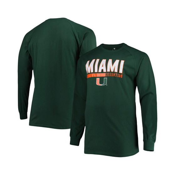 Men's Green Miami Hurricanes Big and Tall Two-Hit Raglan Long Sleeve T-shirt