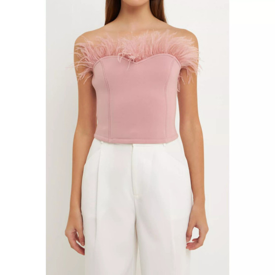 Women's Strapless Knit Feather Top
