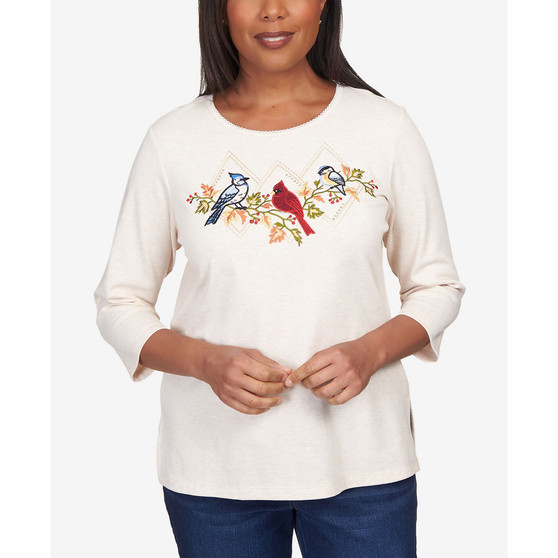 Petite Classics Birds Trio Three Quarter Sleeve Top