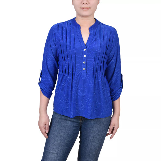 Petite 3/4 Roll Tab Pullover Top