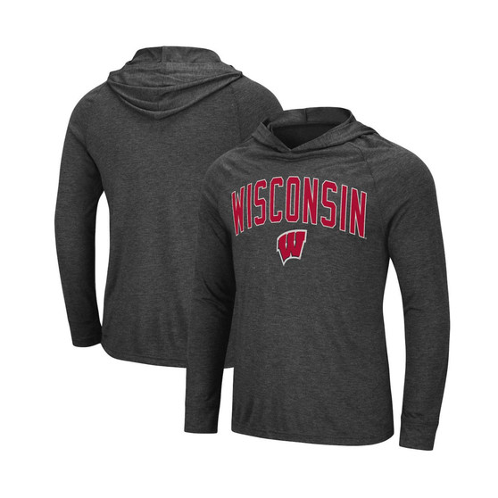 Men's Heathered Black Wisconsin Badgers Big and Tall Wingman Raglan Hoodie T-shirt
