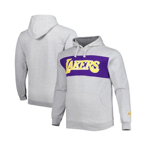Men's Branded Heather Gray Los Angeles Lakers Big and Tall Wordmark Pullover Hoodie