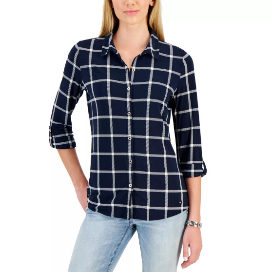 Women's Bold Plaid Roll-Tab Button Shirt