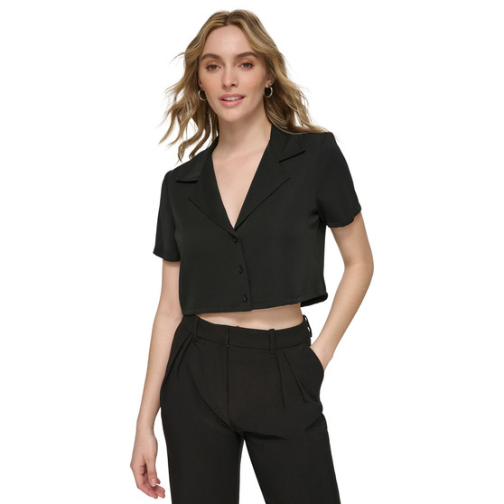 Women's Cropped Short-Sleeve Collared Shirt