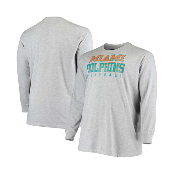 Men's Big and Tall Heathered Gray Miami Dolphins Practice Long Sleeve T-shirt
