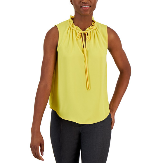 Women's Tulla Sleeveless Ruffle-Trim Split-Neck Blouse