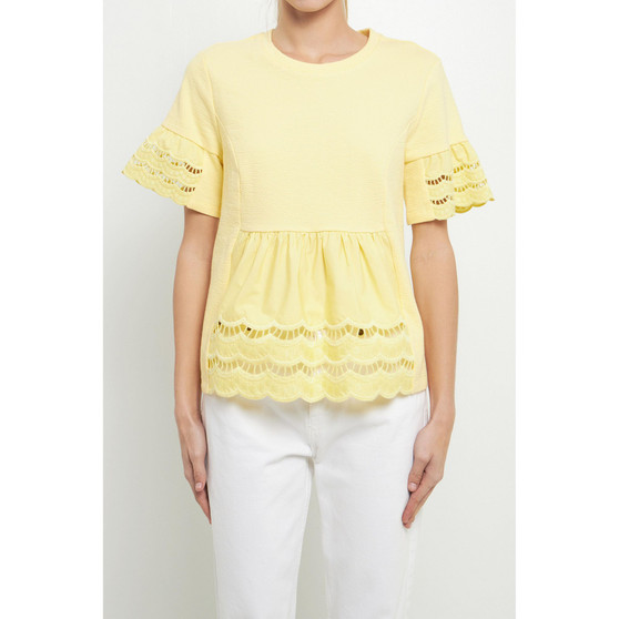 Women's Knit Eyelet Mixed T-Shirts