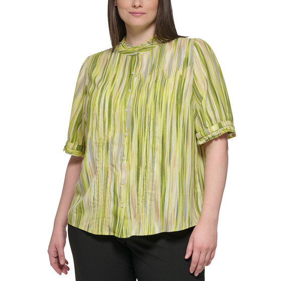 Plus Size Printed Ruffle-Trim Blouse