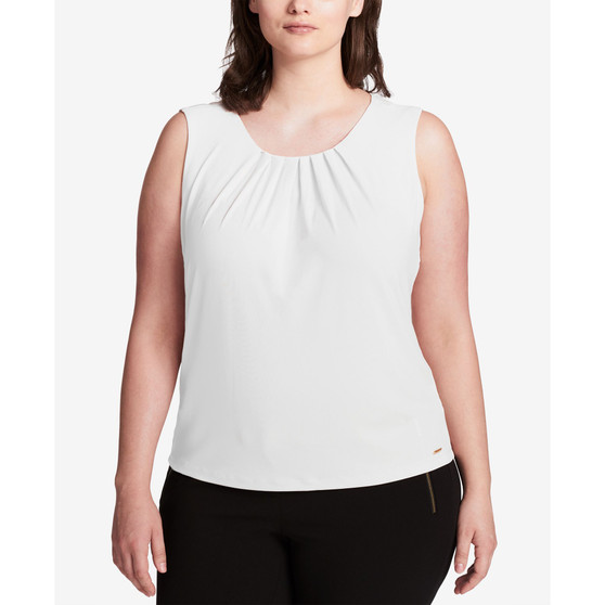 Plus Size Sleeveless Pleat-Neck Top