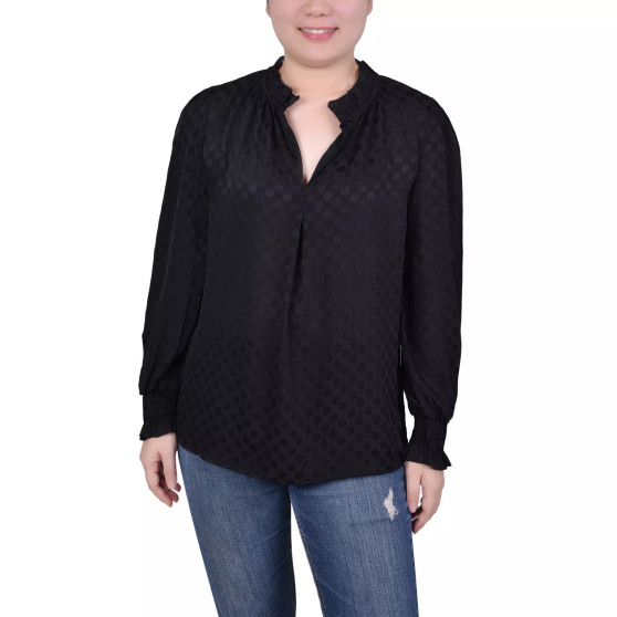 Women's Long Sleeve Smocked Cuff Blouse