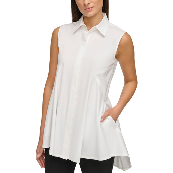 Solid Sleeveless Seamed Tunic Top