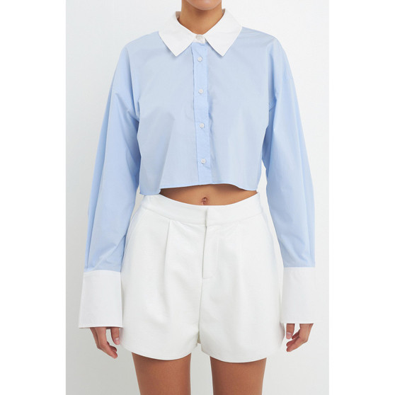 Women's Cotton Cropped Contrast Shirt