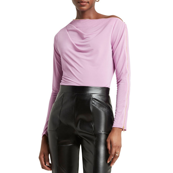 Women's Boat-Neck Exposed-Zipper Long-Sleeve Top