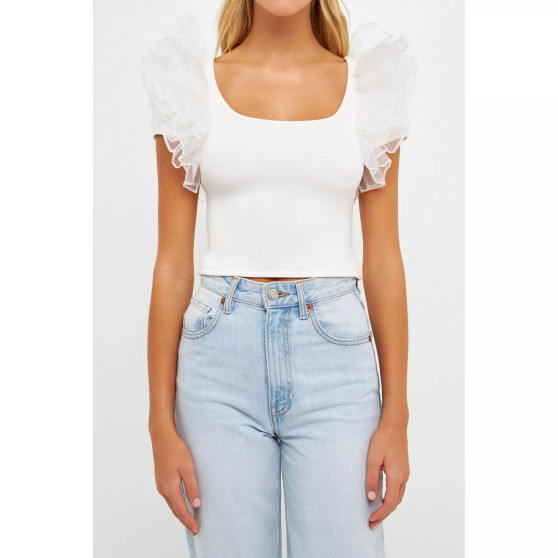 Women's Contrast Organza Top