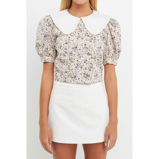 Women's Oversized Collar Floral Top
