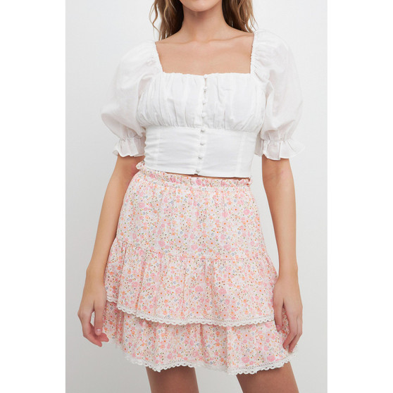 Women's Button Closure Puff Sleeve Top