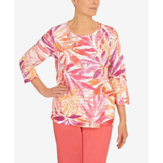 Women's Tropical Leaves Three Quarter Sleeve Top