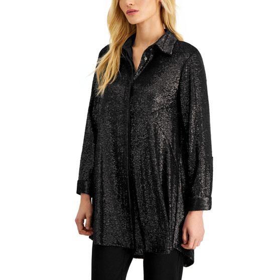 Women's Sequined Tunic Button-Down Shirt
