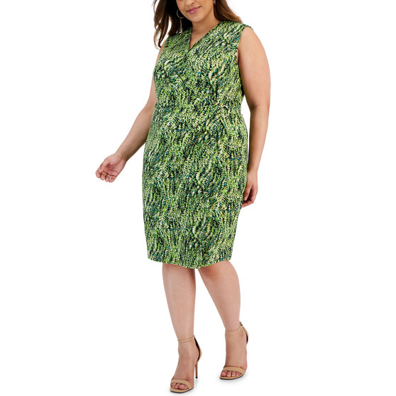 Plus Size Printed Sleeveless Wrap Dress