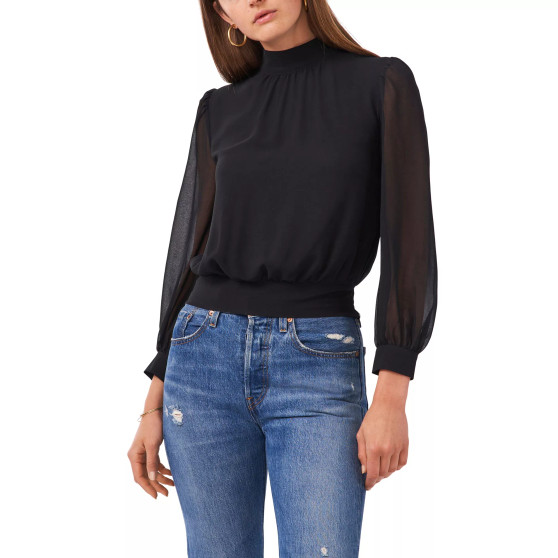 Women's Long Sleeve Cropped Mock Neck Blouse