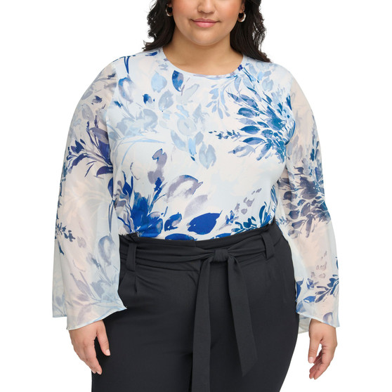 Plus Size Printed Crewneck Long-Sleeve Top