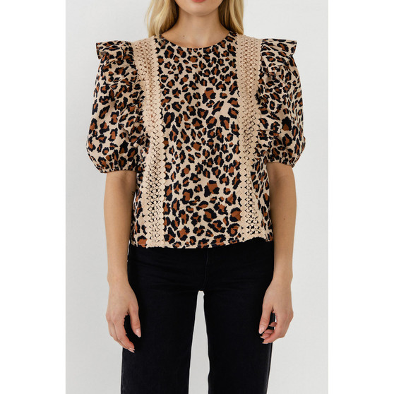 Women's Leopard Lace Inserted Top
