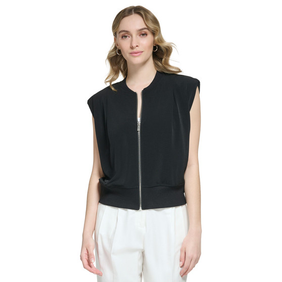 Ribbed Sleeveless Zip-Up Jacket